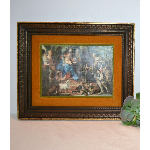 Vintage The Virgin and Child Adored by Saint Louis King of France Framed Art - Picture 4 of 7